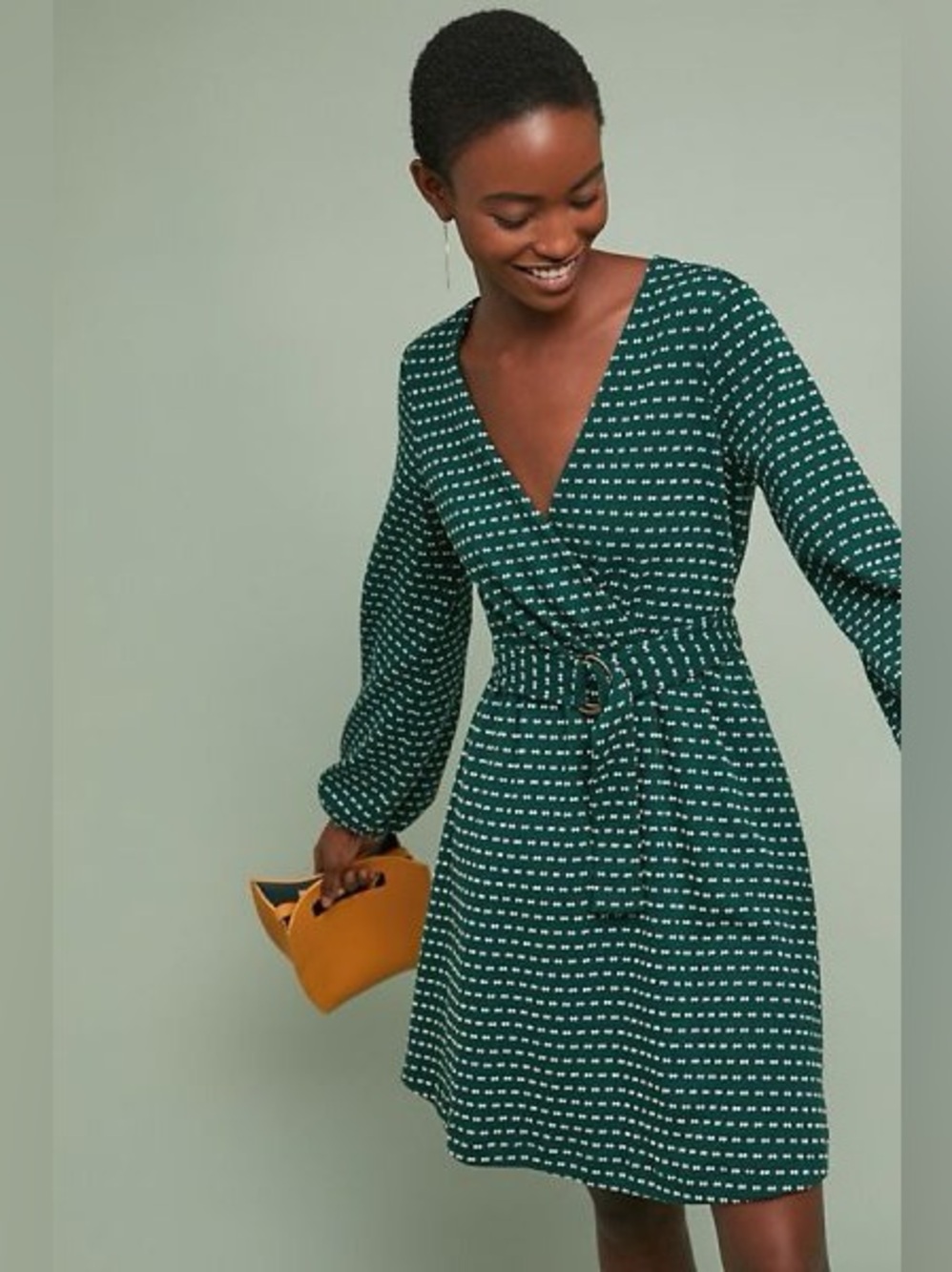 Anthropologie Maeve Malta Faux Wrap Belted Long Sleeve Mini Dress Size Medium